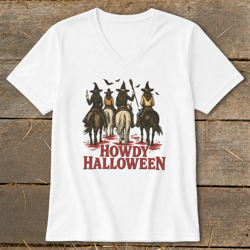 Witches on horseback with "HOWDY HALLOWEEN" text.