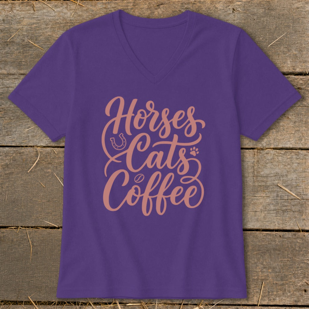 Horses, Cats & Coffee V-neck