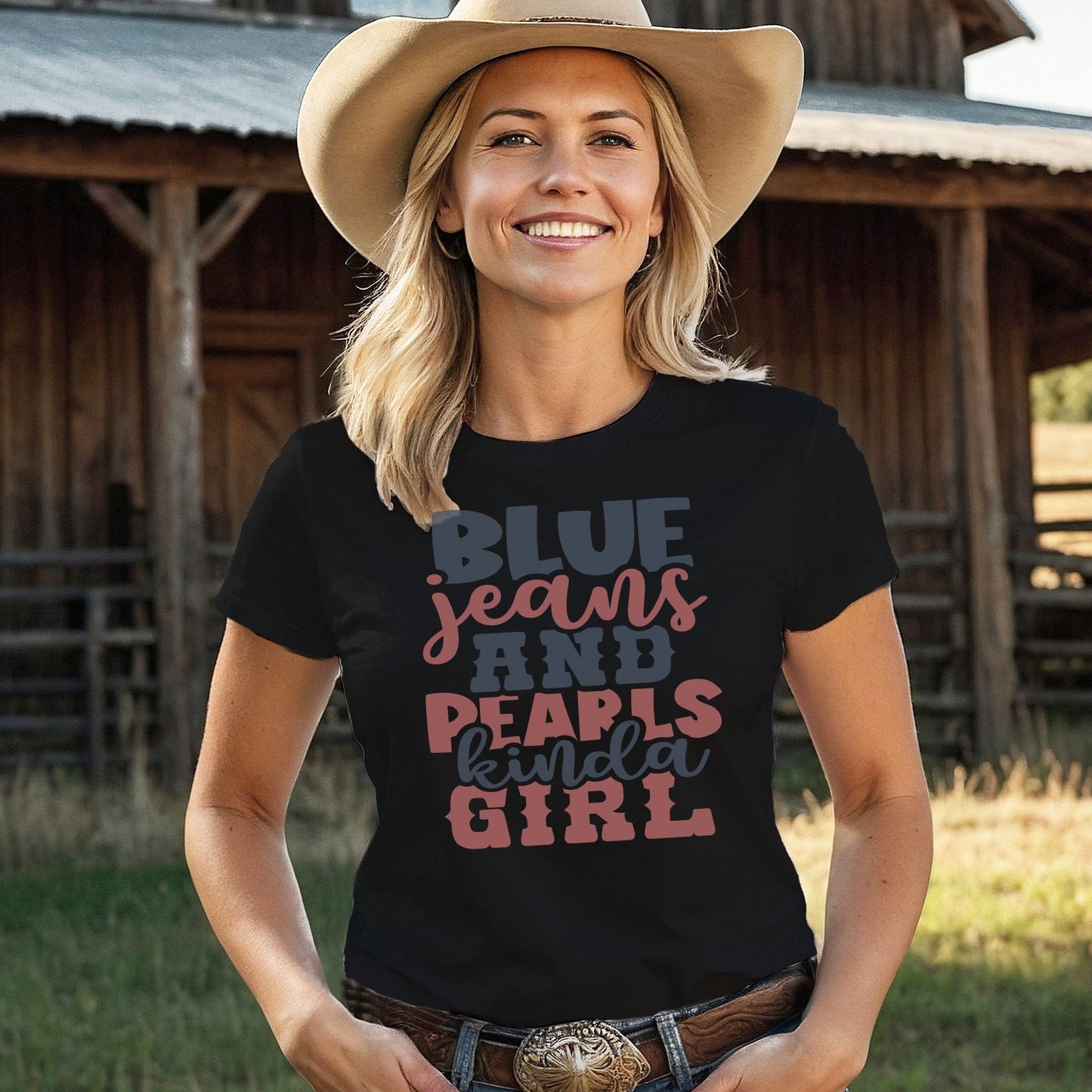 Blue Jeans and Pearls V-neck