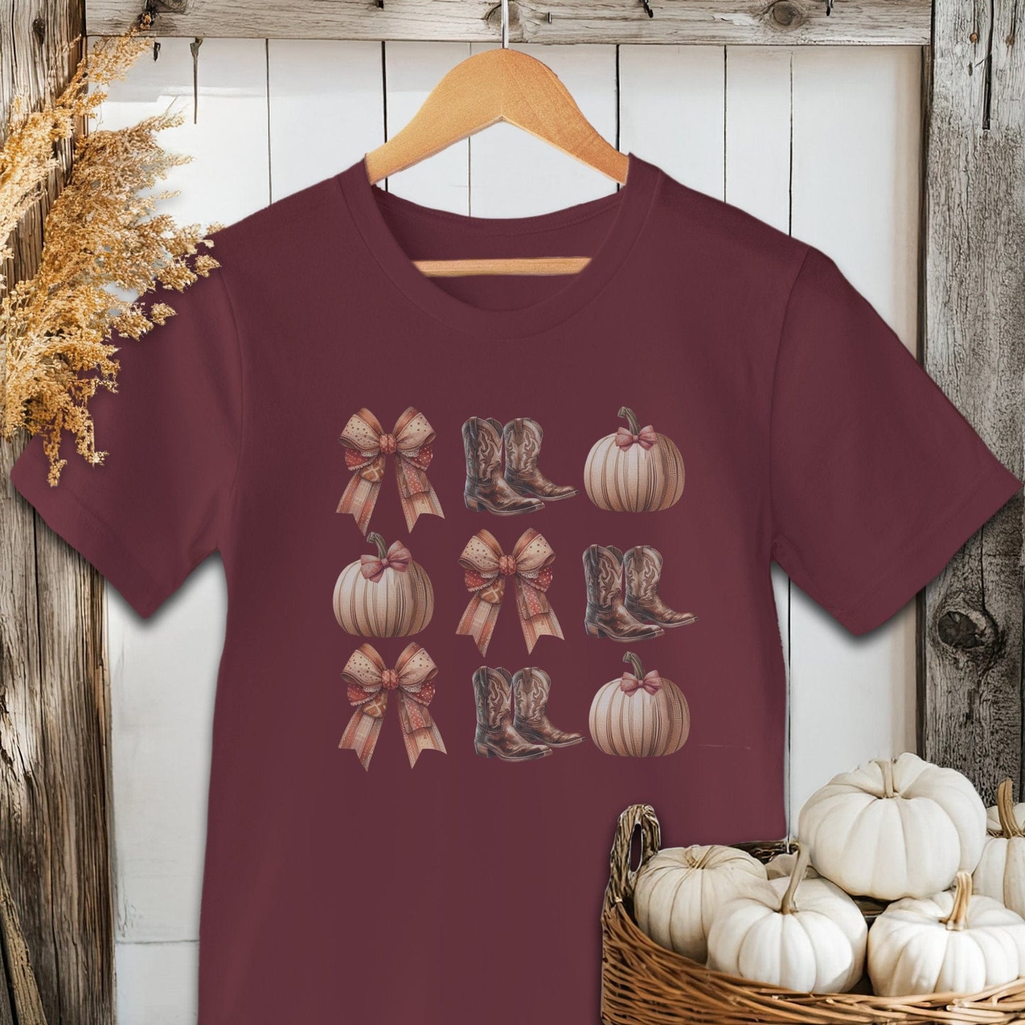 Boots Pumpkins and Bows Fall Shirt
