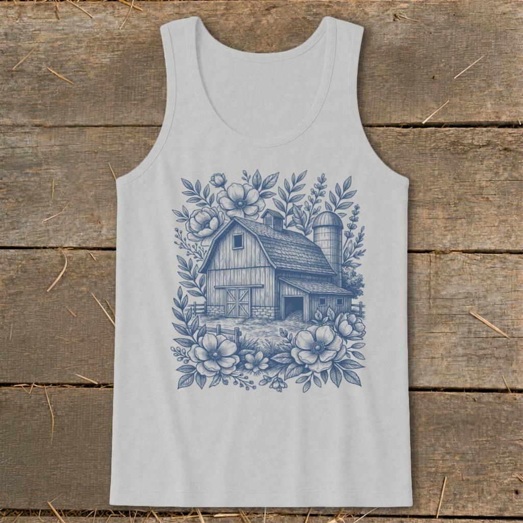 Botanical Barn Illustration Tank Top