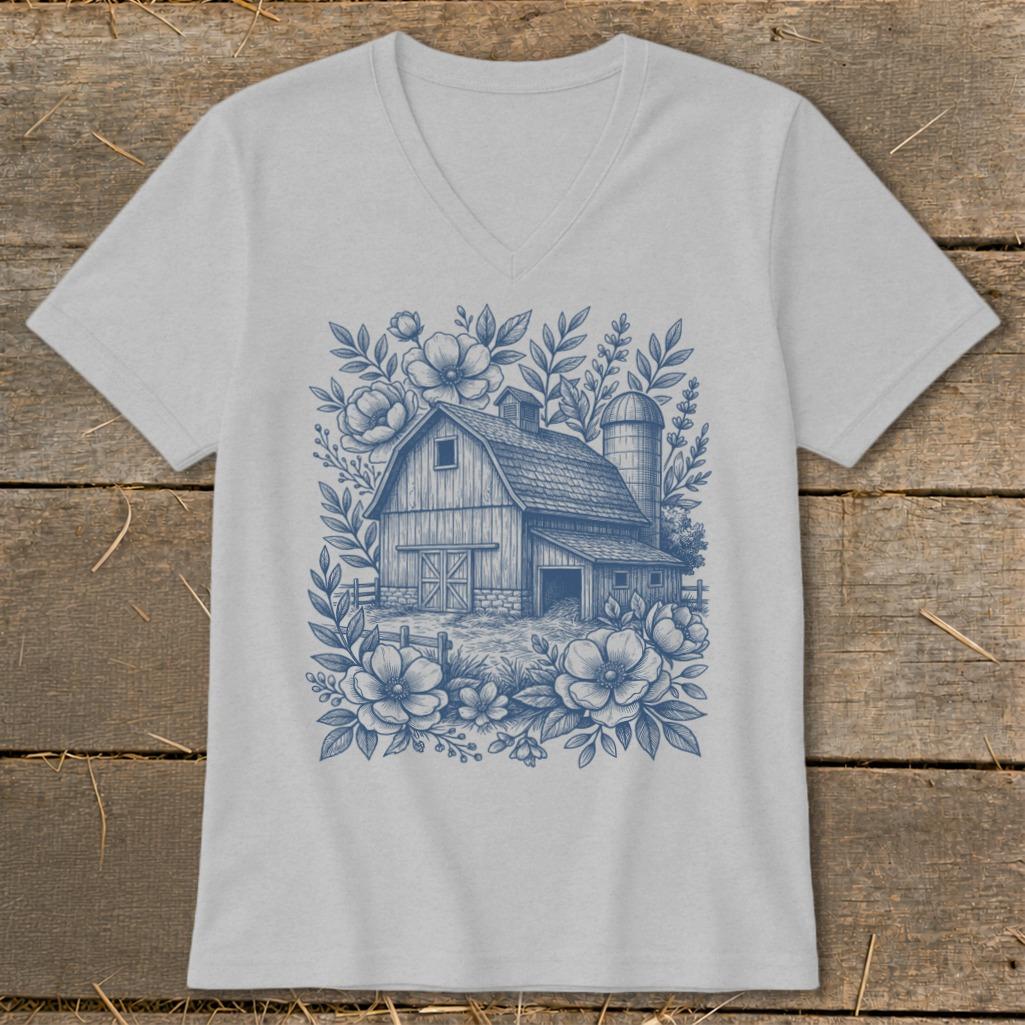 Botanical Barn Illustration V-neck