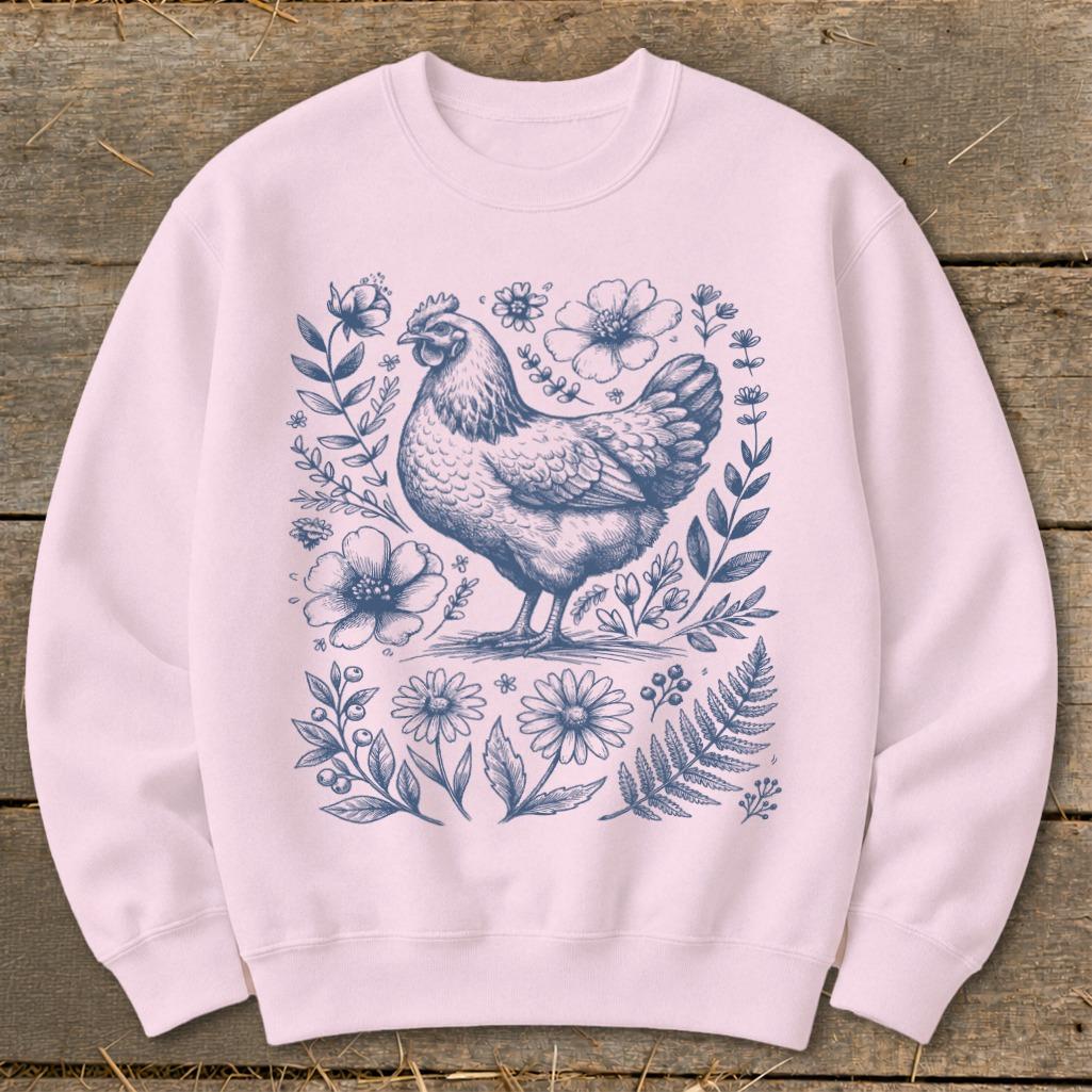 Botanical Chicken Illustration Sweatshirt