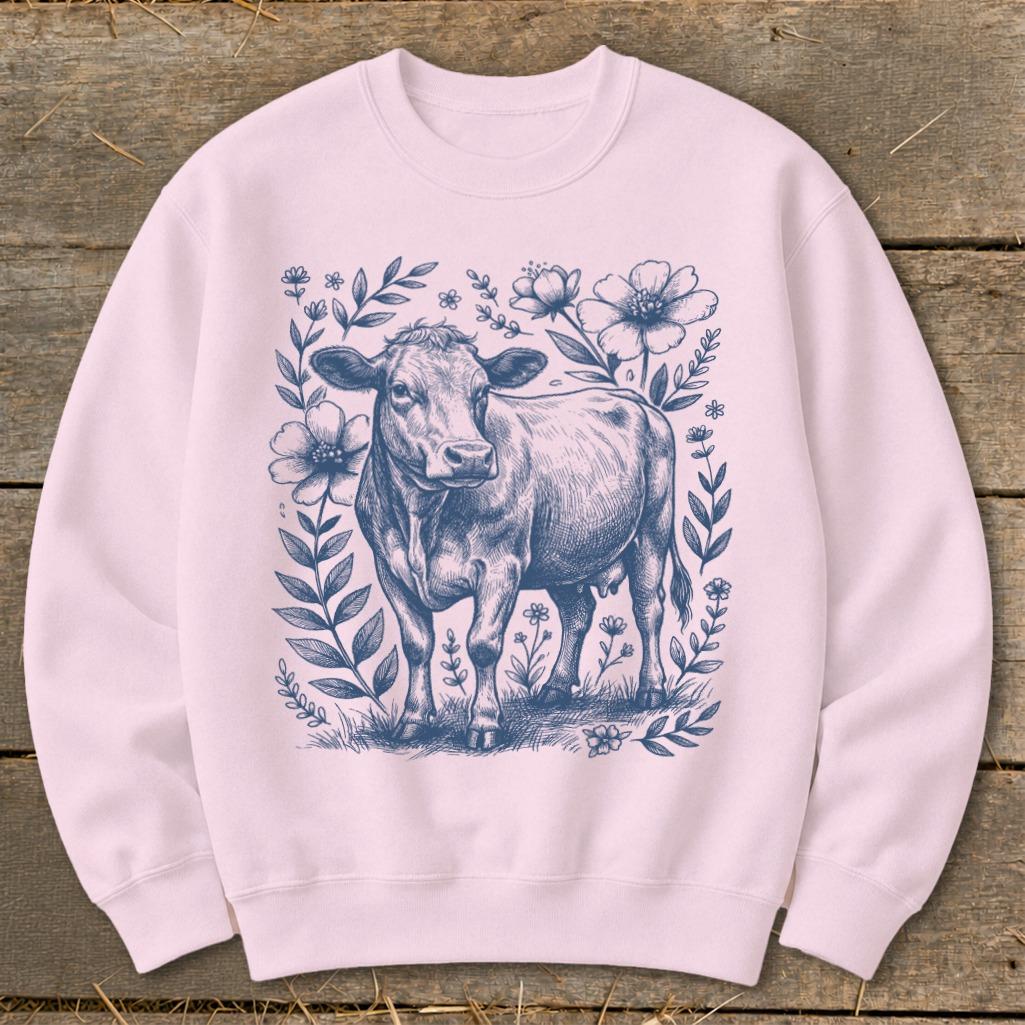 Botanical Cow Illustration Sweatshirt