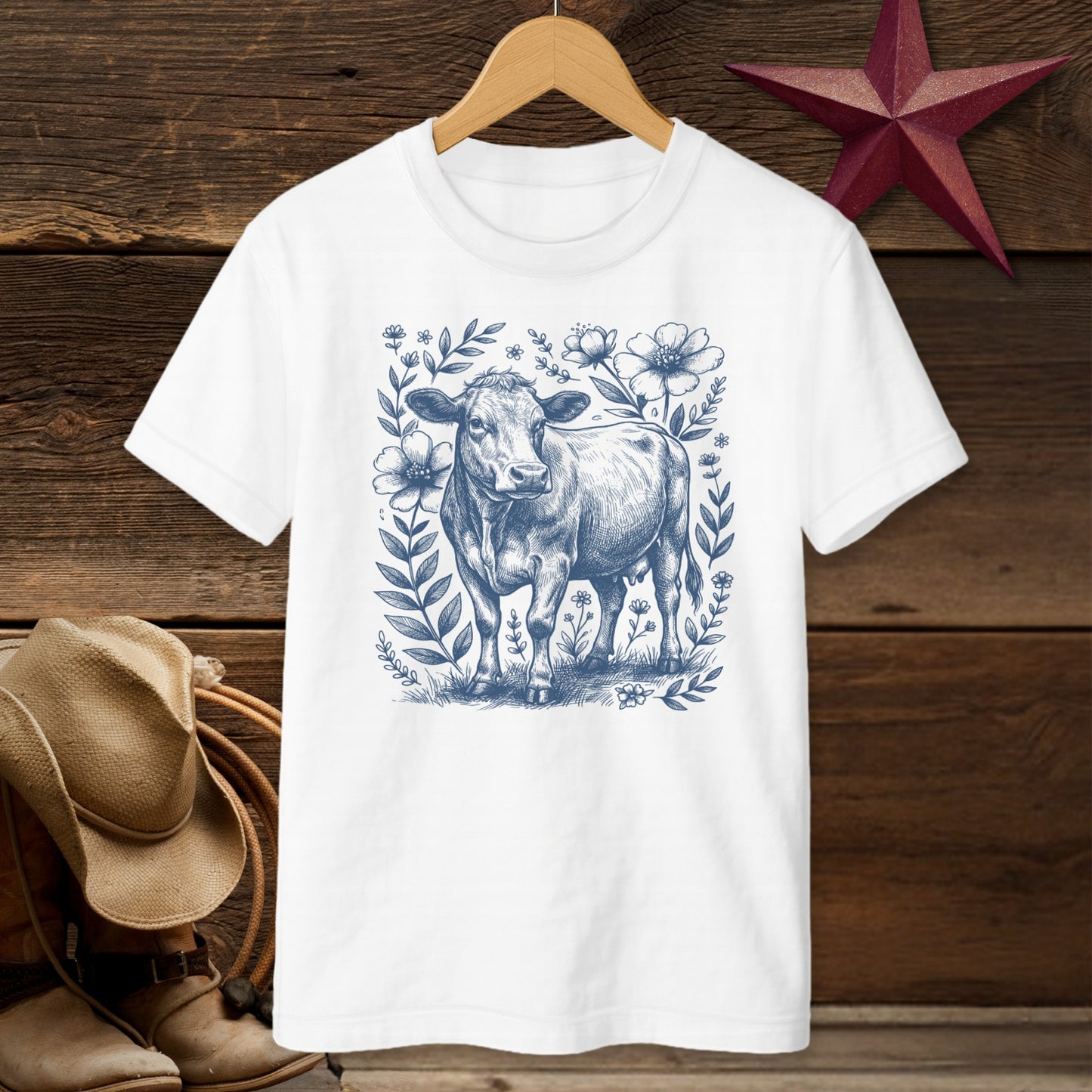 Botanical Cow Illustration T-Shirt (Youth)