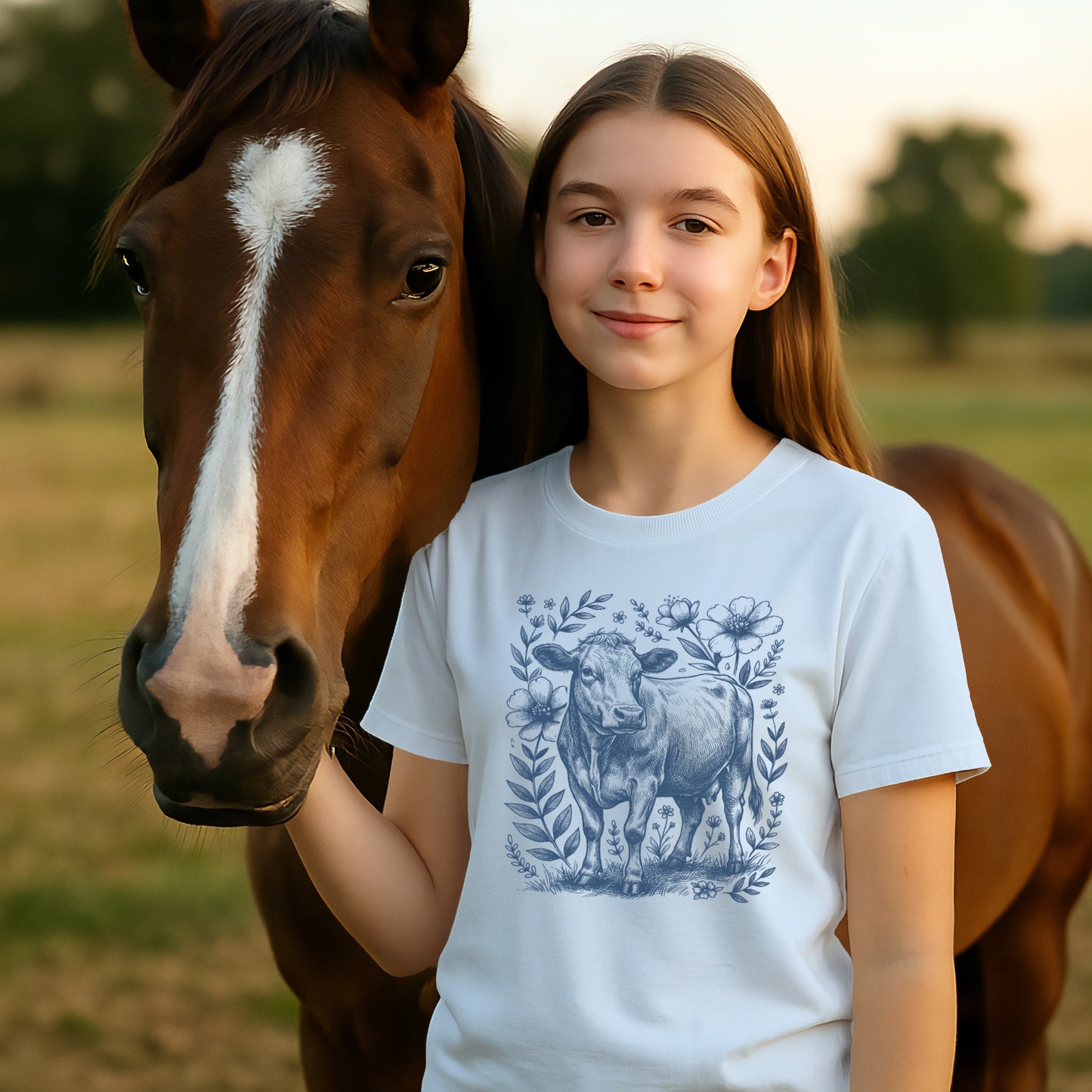 Botanical Cow Illustration T-shirt (Youth)