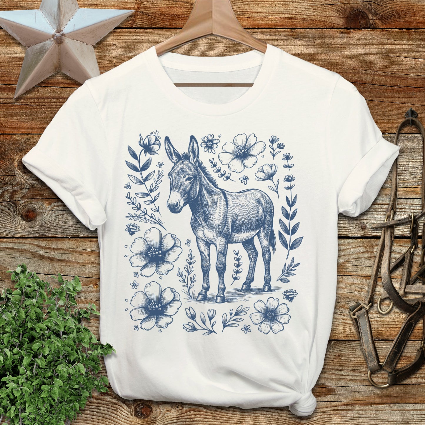 Botanical Donkey Illustration T-Shirt