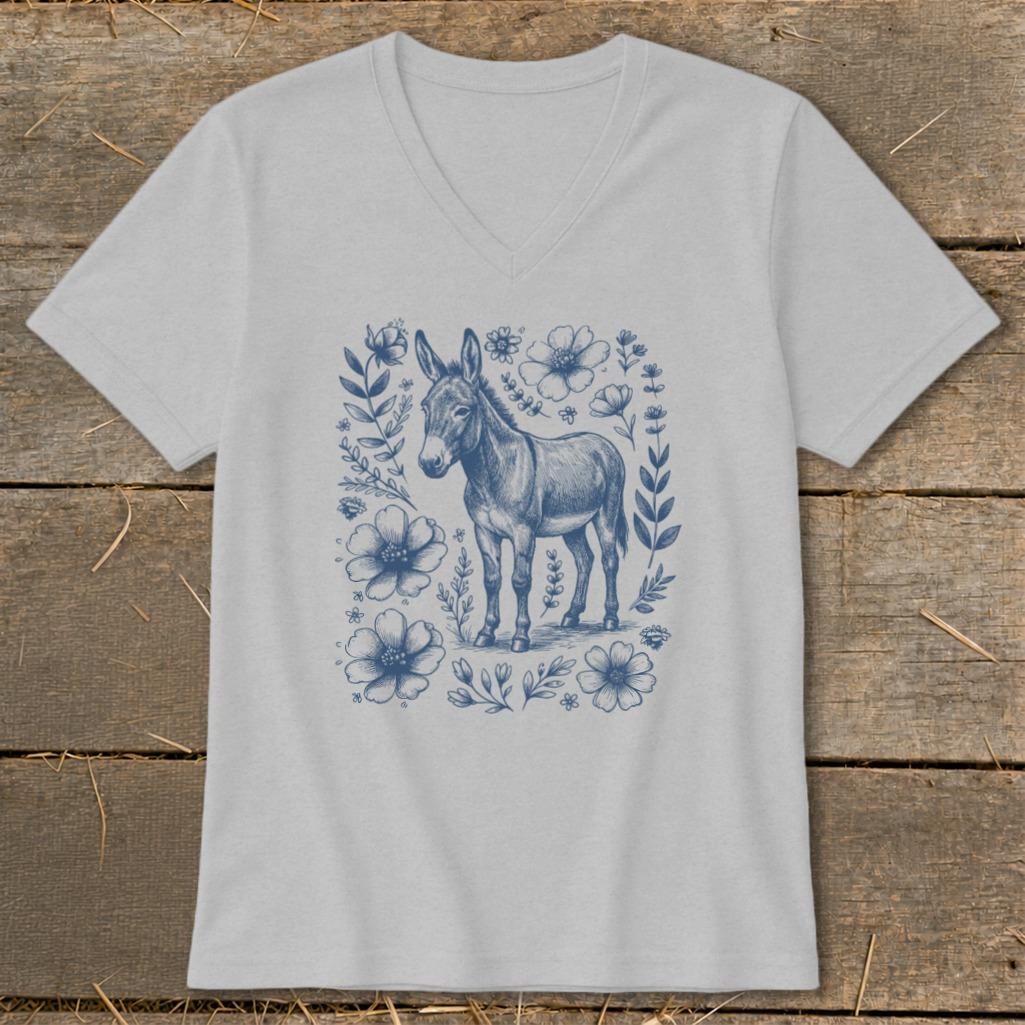 Botanical Donkey Illustration V-neck