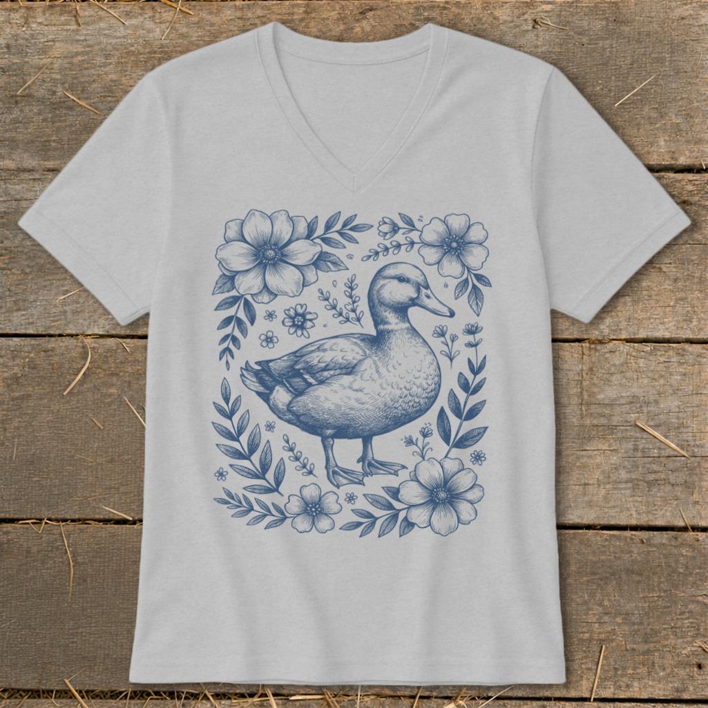 Botanical Duck Illustration V-neck