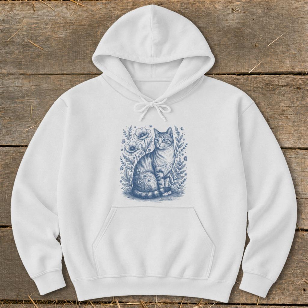 Botanical Farm Cat Illustration Hoodie