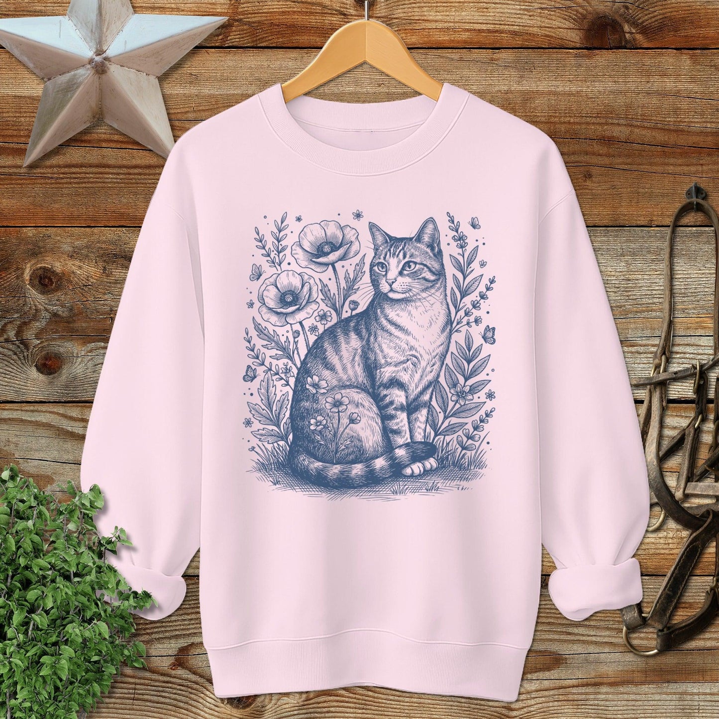 Botanical Farm Cat Illustration Sweatshirt