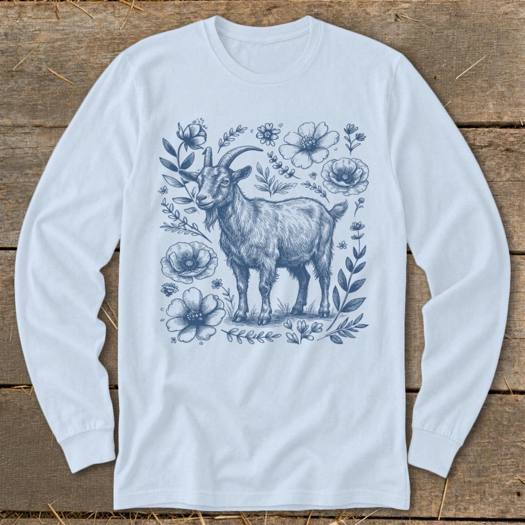 Botanical Goat Illustration Long Sleeve Tee