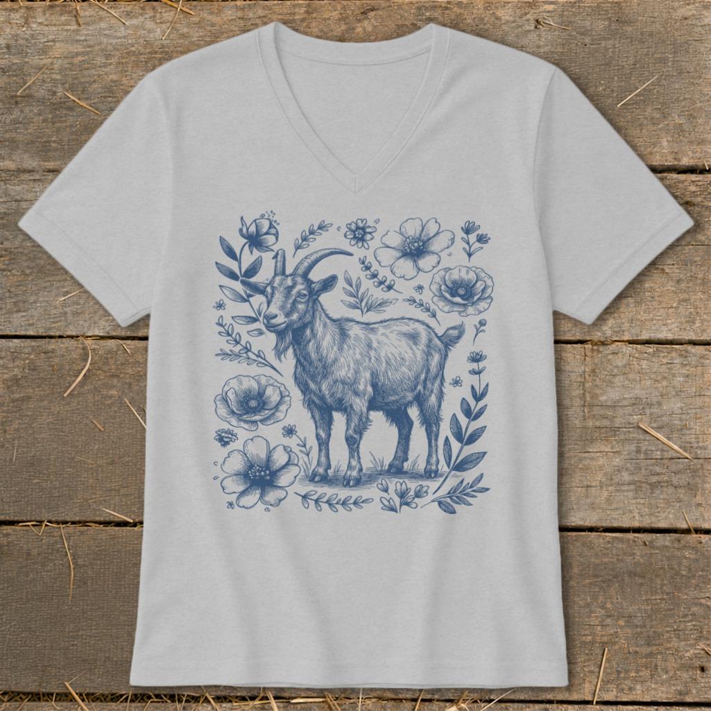 Botanical Goat Illustration V-neck