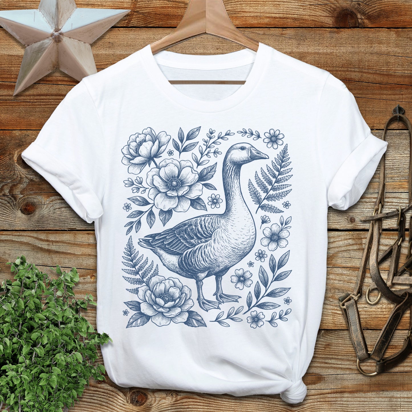 Botanical Goose Illustration T-Shirt