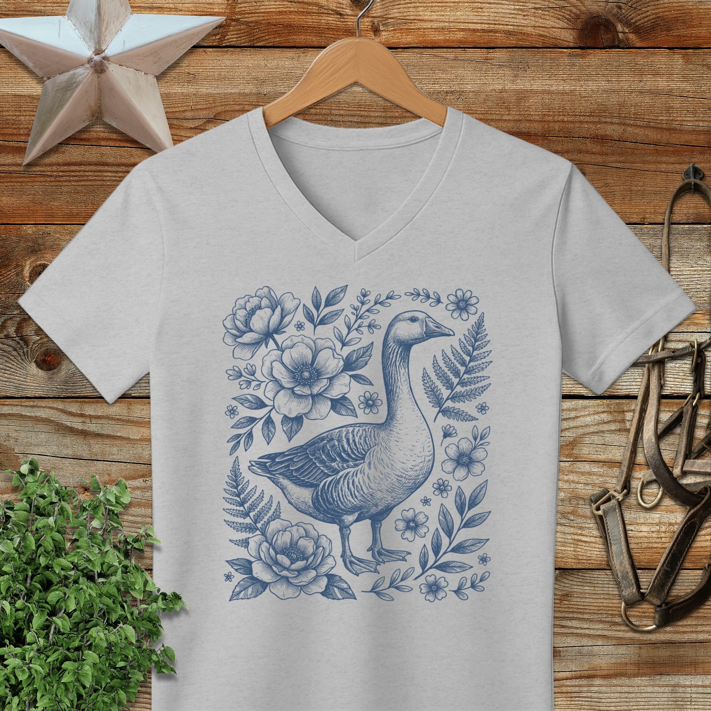 Botanical Goose Illustration V-neck