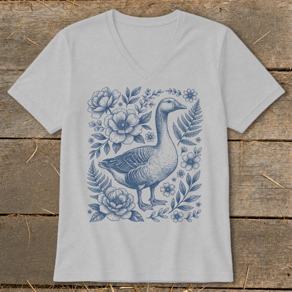 Botanical Goose Illustration V-neck
