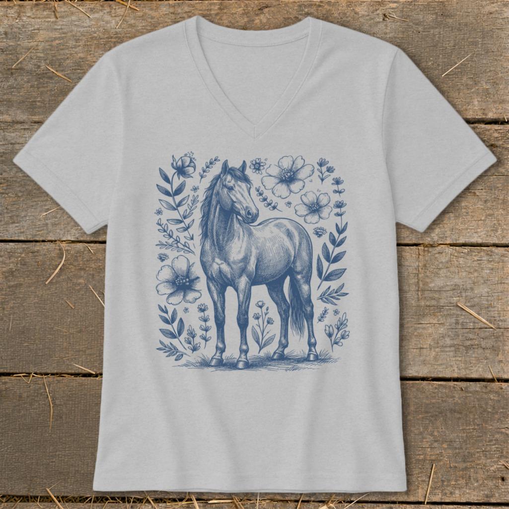 Botanical Horse Illustration V-neck