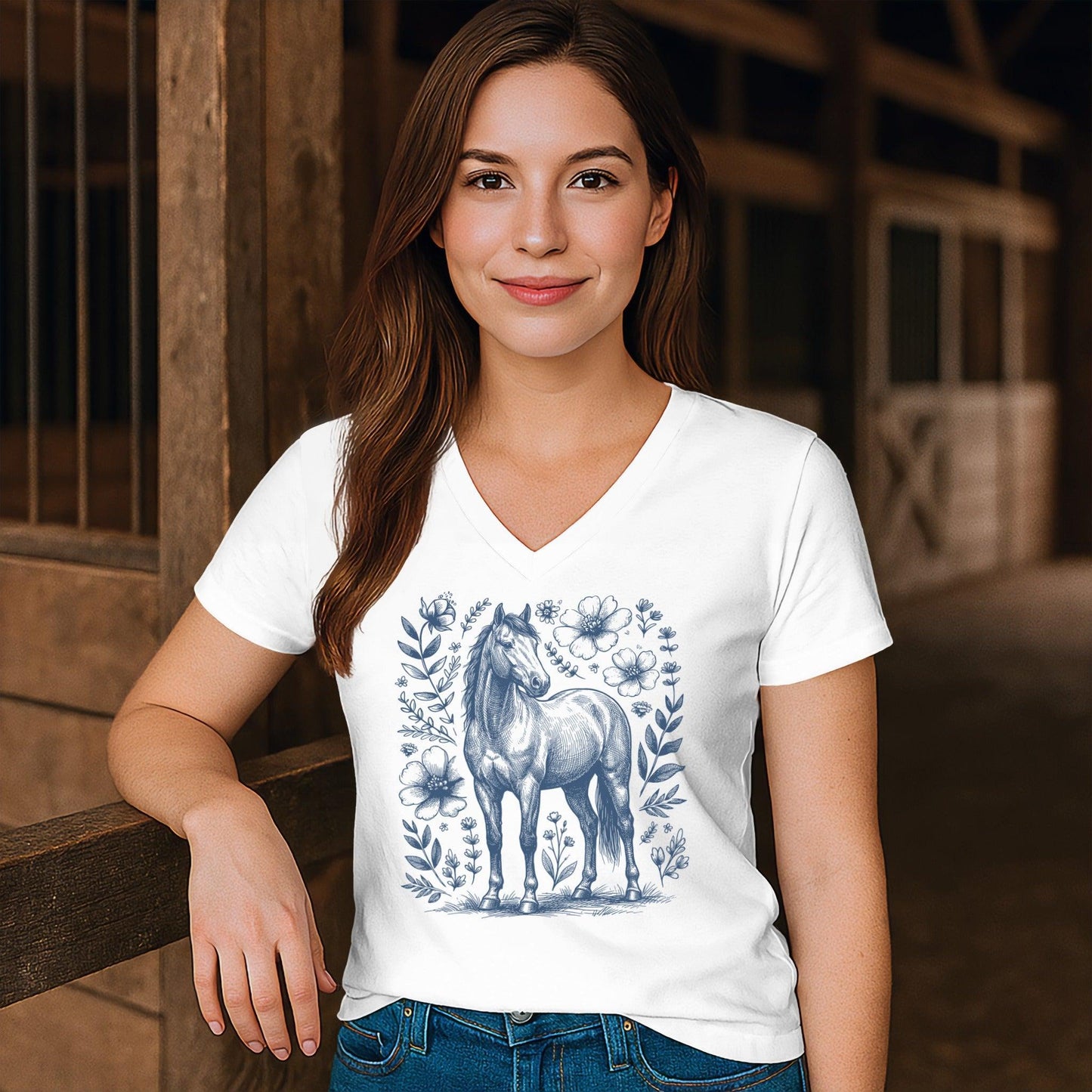 Botanical Horse Illustration V-neck