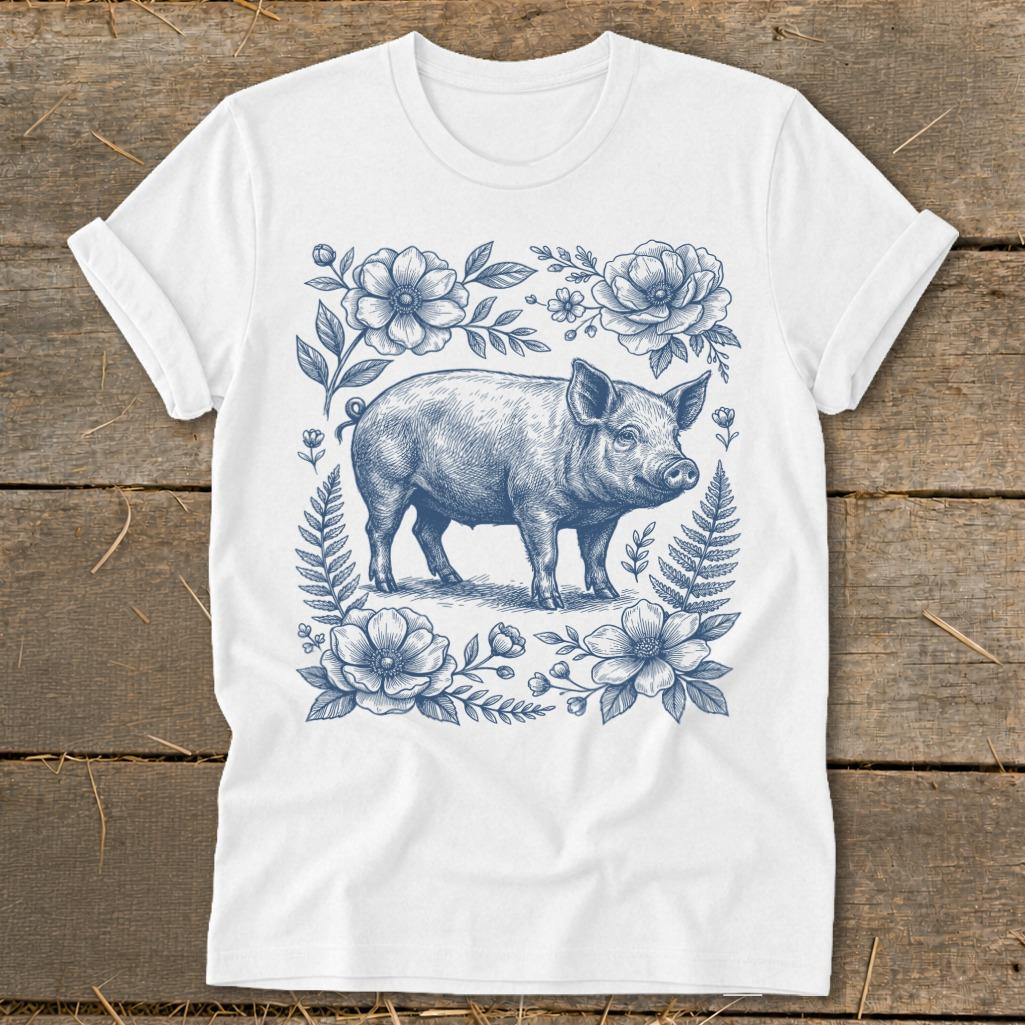Botanical Pig Illustration Softstyle Tee