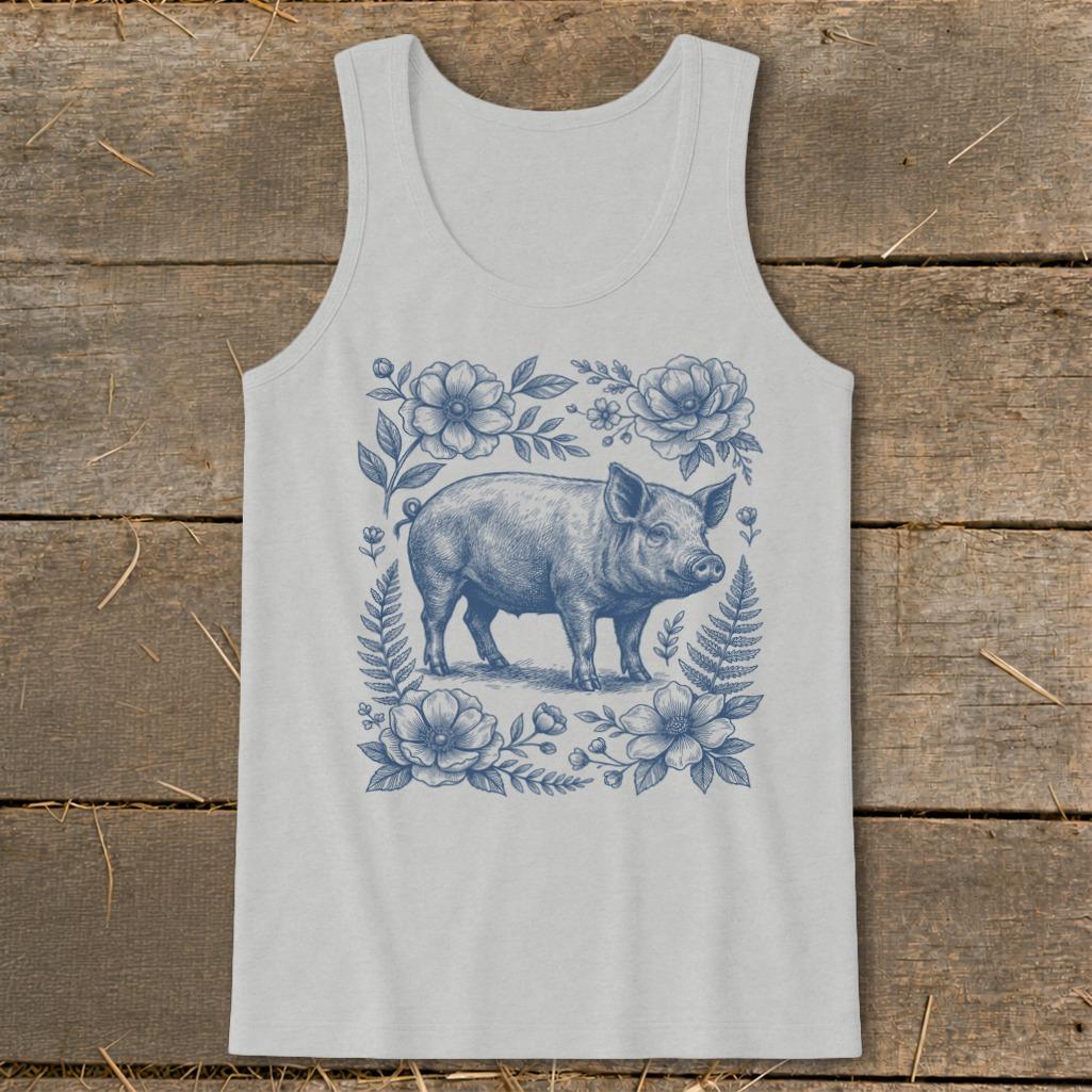 Botanical Pig Illustration Tank Top