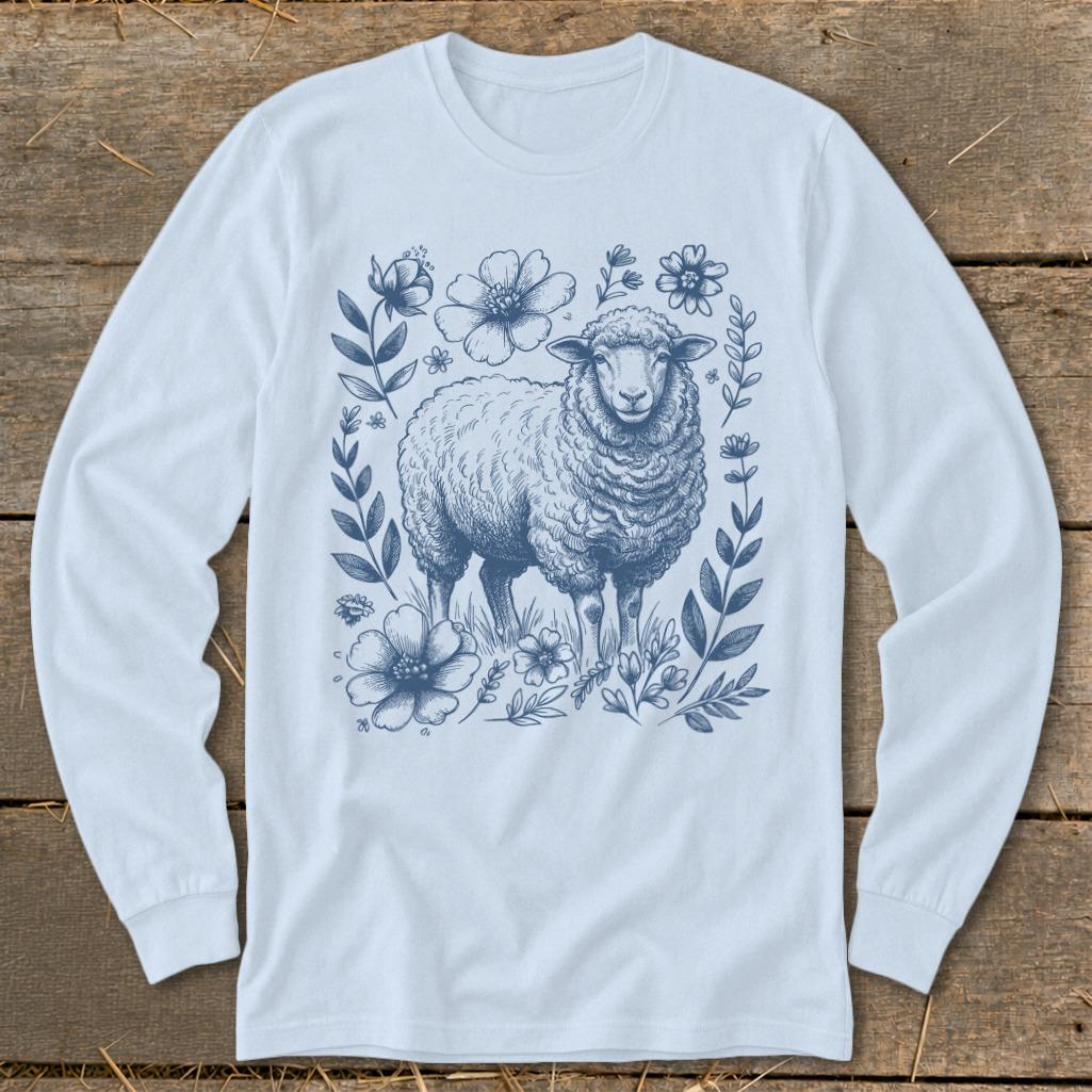 Botanical Sheep Illustration Long Sleeve Tee