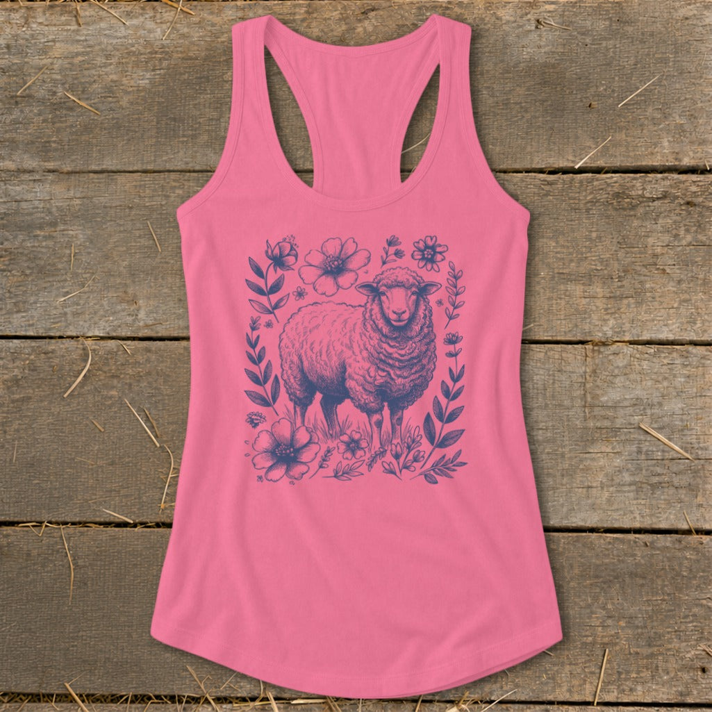Botanical Sheep Illustration Racerback Tank