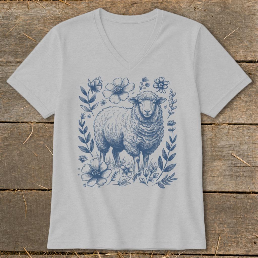 Botanical Sheep Illustration V-neck