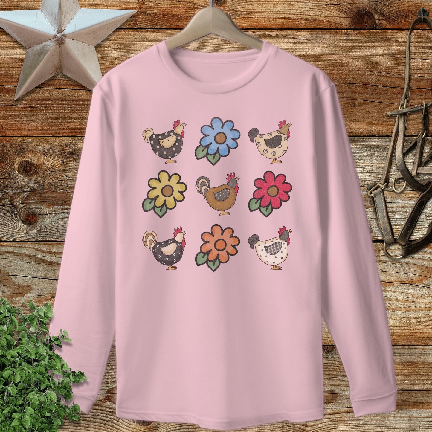 Chickens and Flowers Long Sleeve Tee