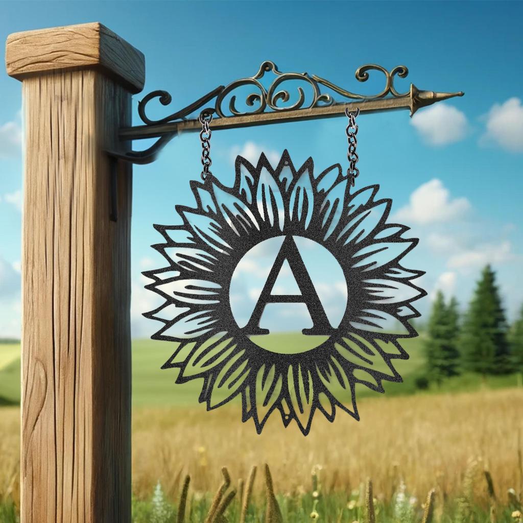 Custom Sunflower Initial Metal Art Sign
