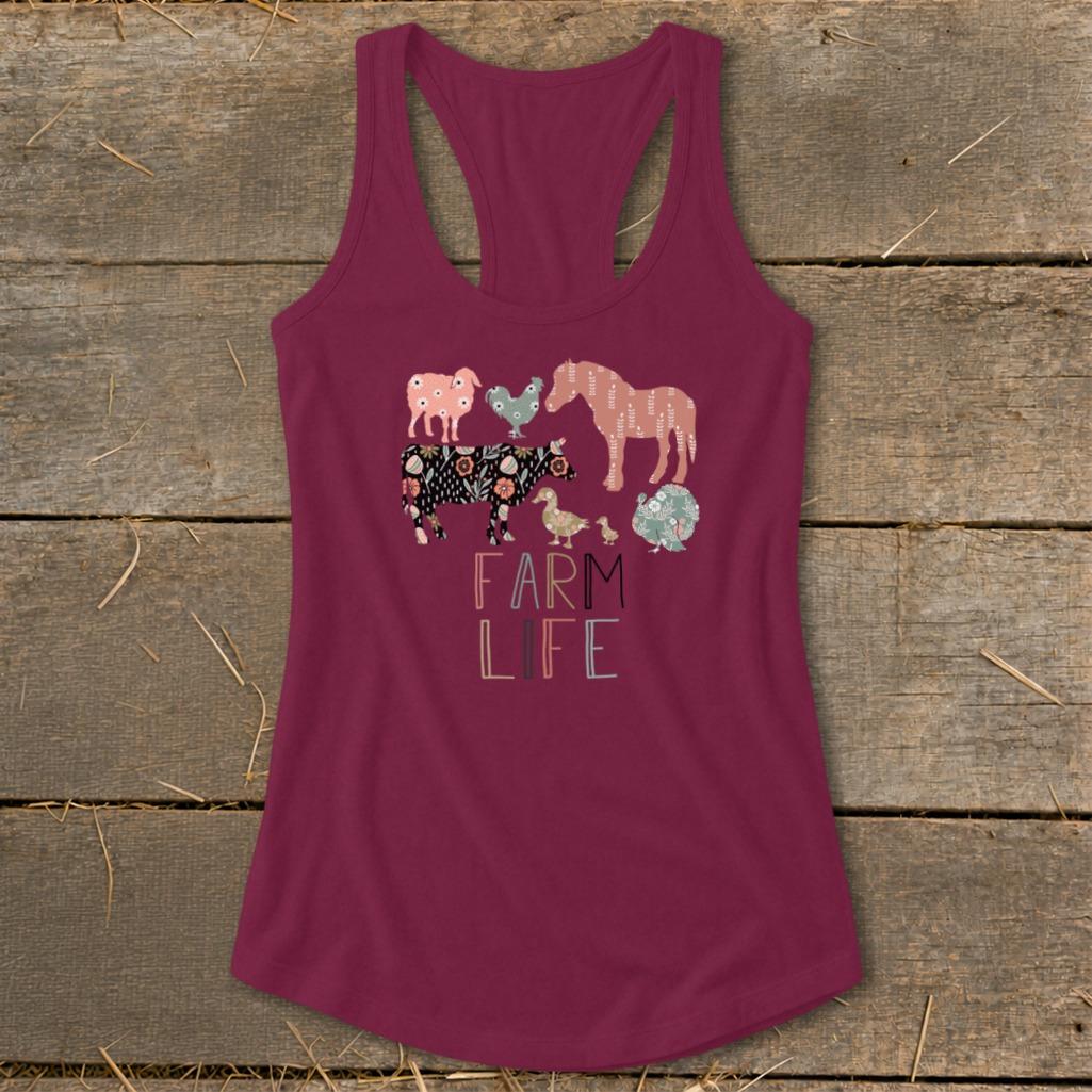 Farm Life Pattern Racerback Tank