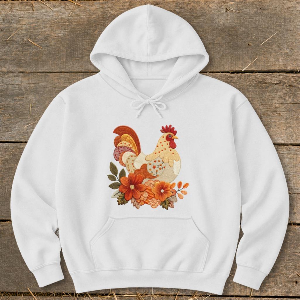 Faux Embroidery Fall Chicken Hoodie