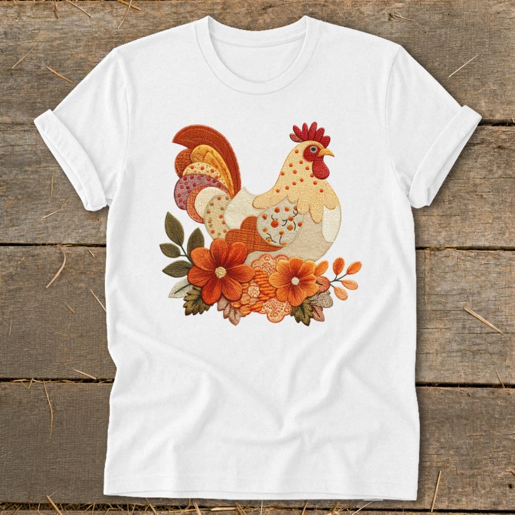 Faux Embroidery Fall Chicken Softstyle Tee