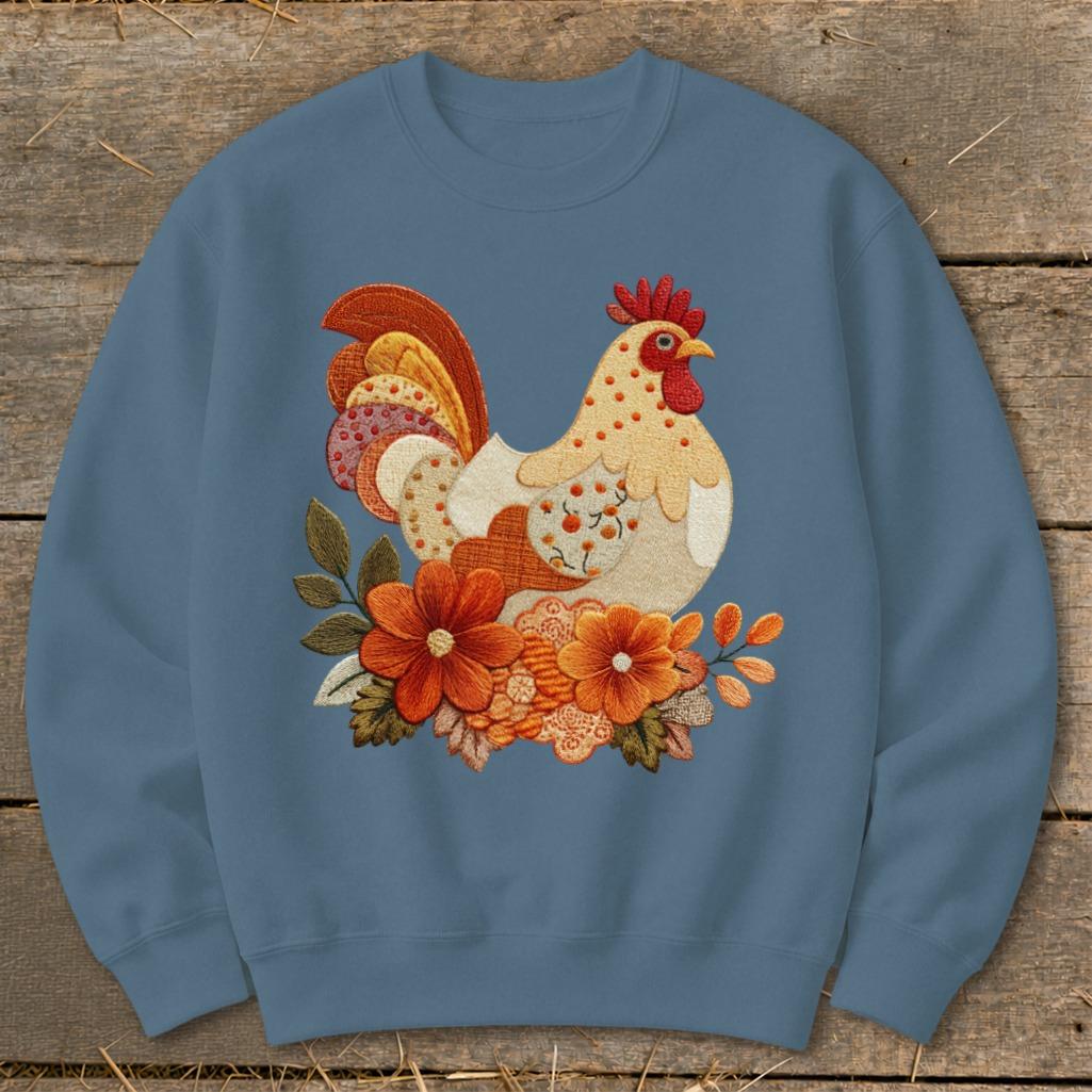 Faux Embroidery Fall Chicken Sweatshirt