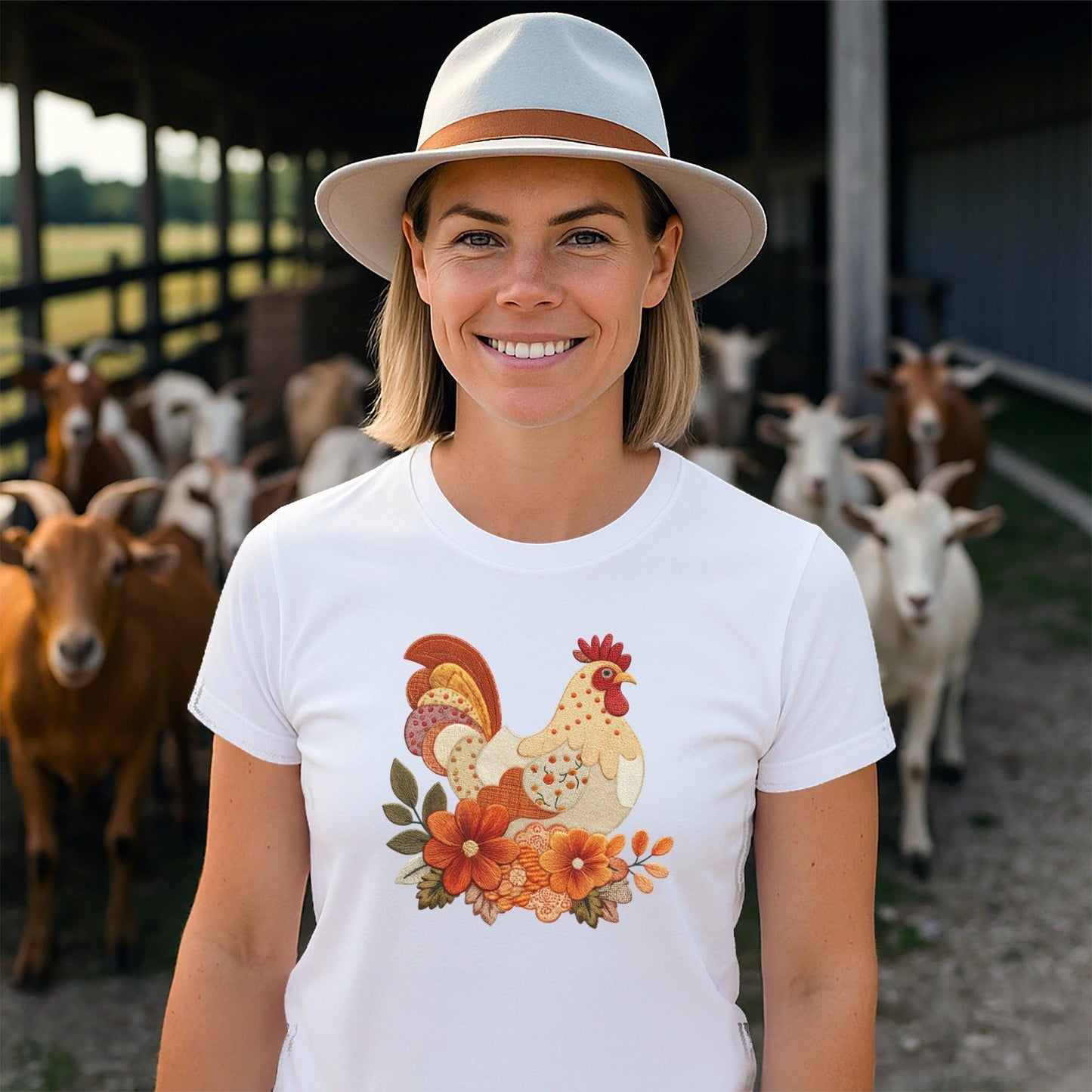 Faux Embroidery Fall Chicken T-shirt