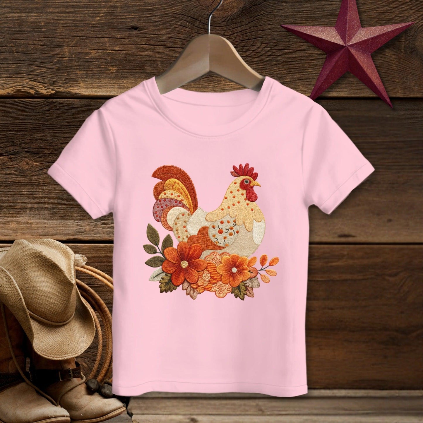 Faux Embroidery Fall Chicken T-Shirt (Toddler)