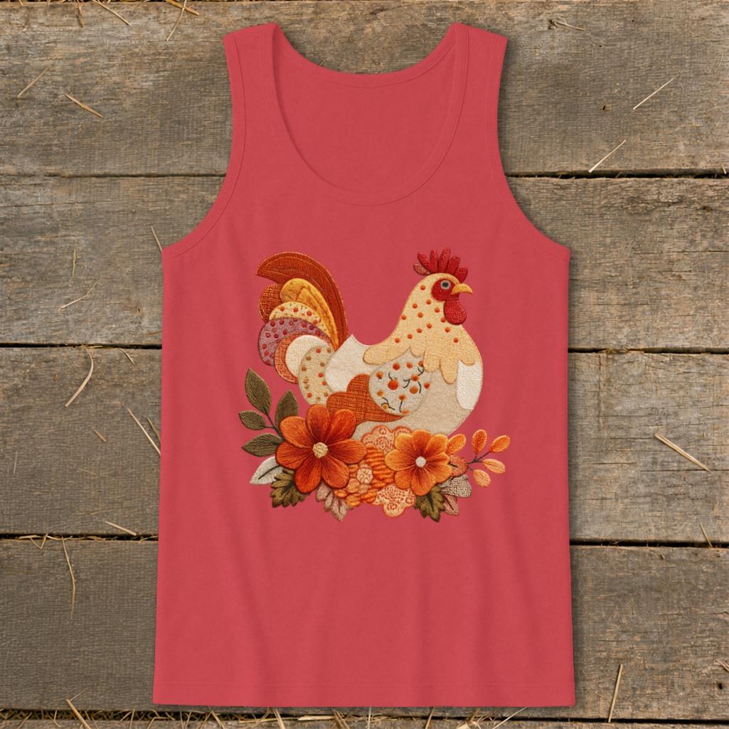 Faux Embroidery Fall Chicken Tank Top