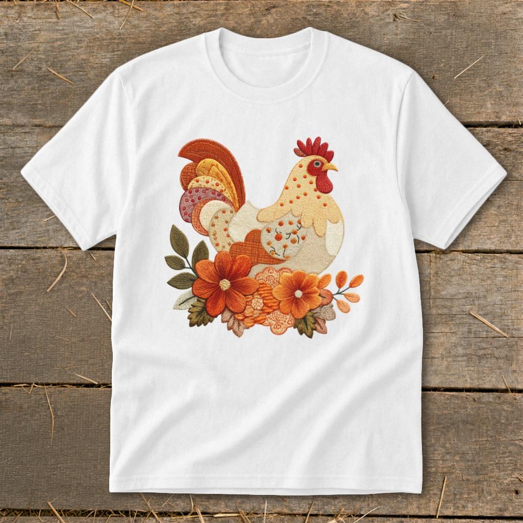 Faux Embroidery Fall Chicken Youth Tee