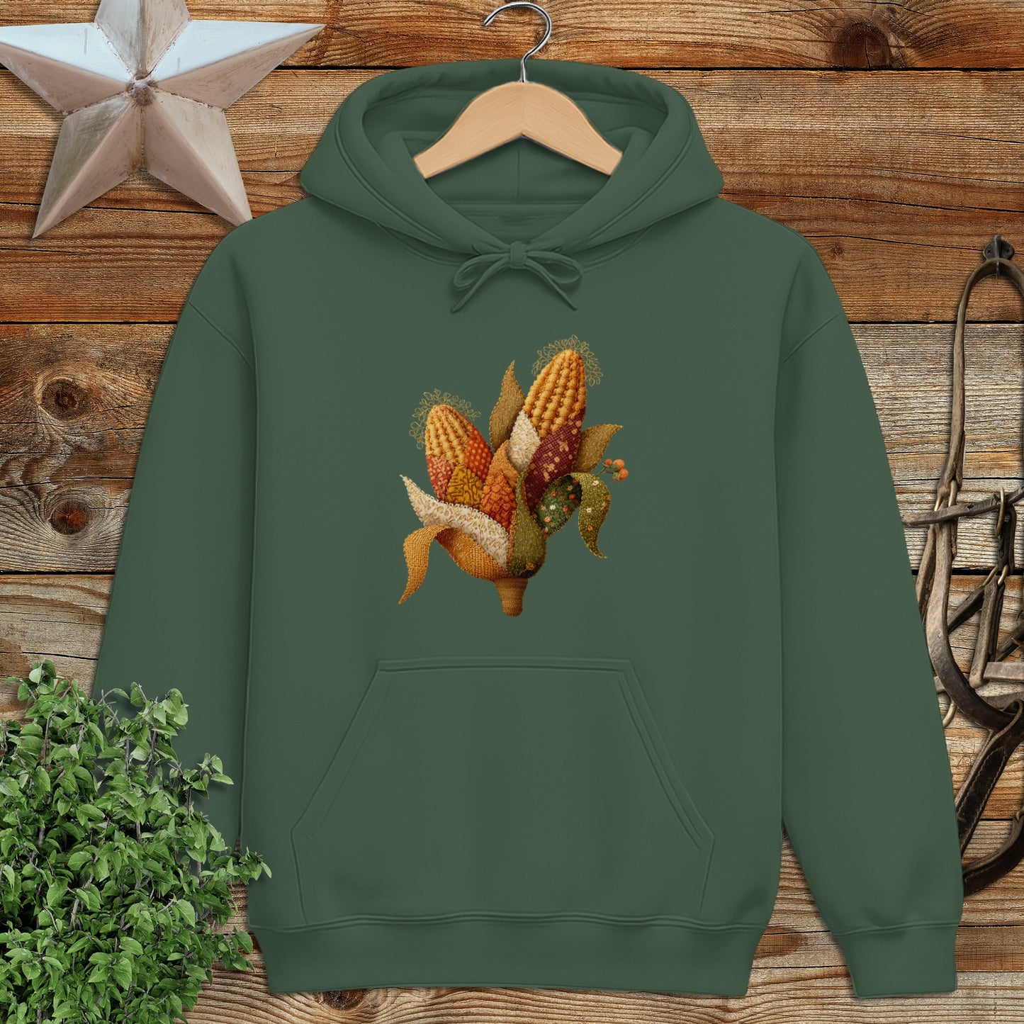 Faux Embroidery Fall Corn Stalk Hoodie