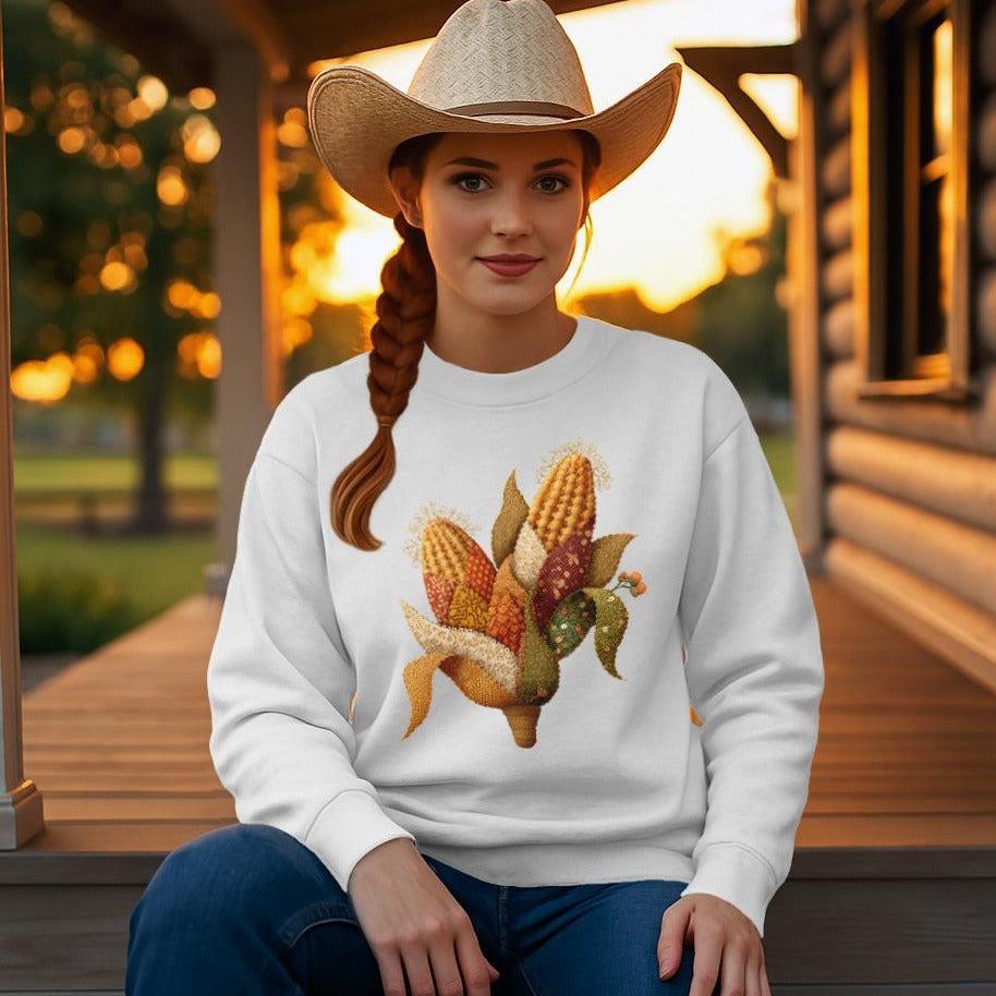 Faux Embroidery Fall Corn Stalk Sweatshirt