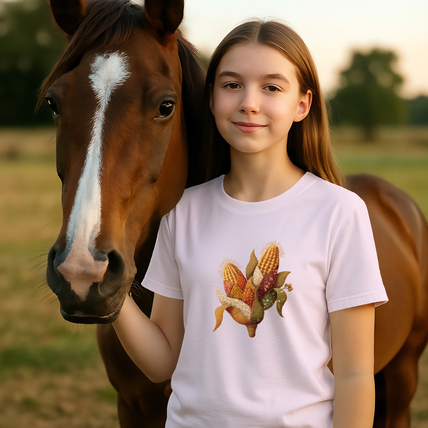 Faux Embroidery Fall Corn Stalk T-shirt (Youth)