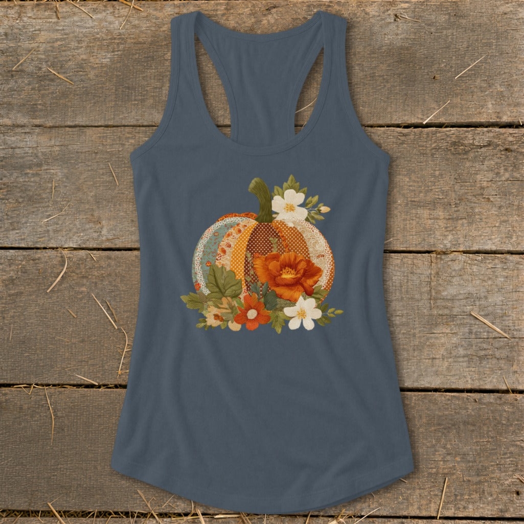 Faux Embroidery Fall Pumpkin Racerback Tank