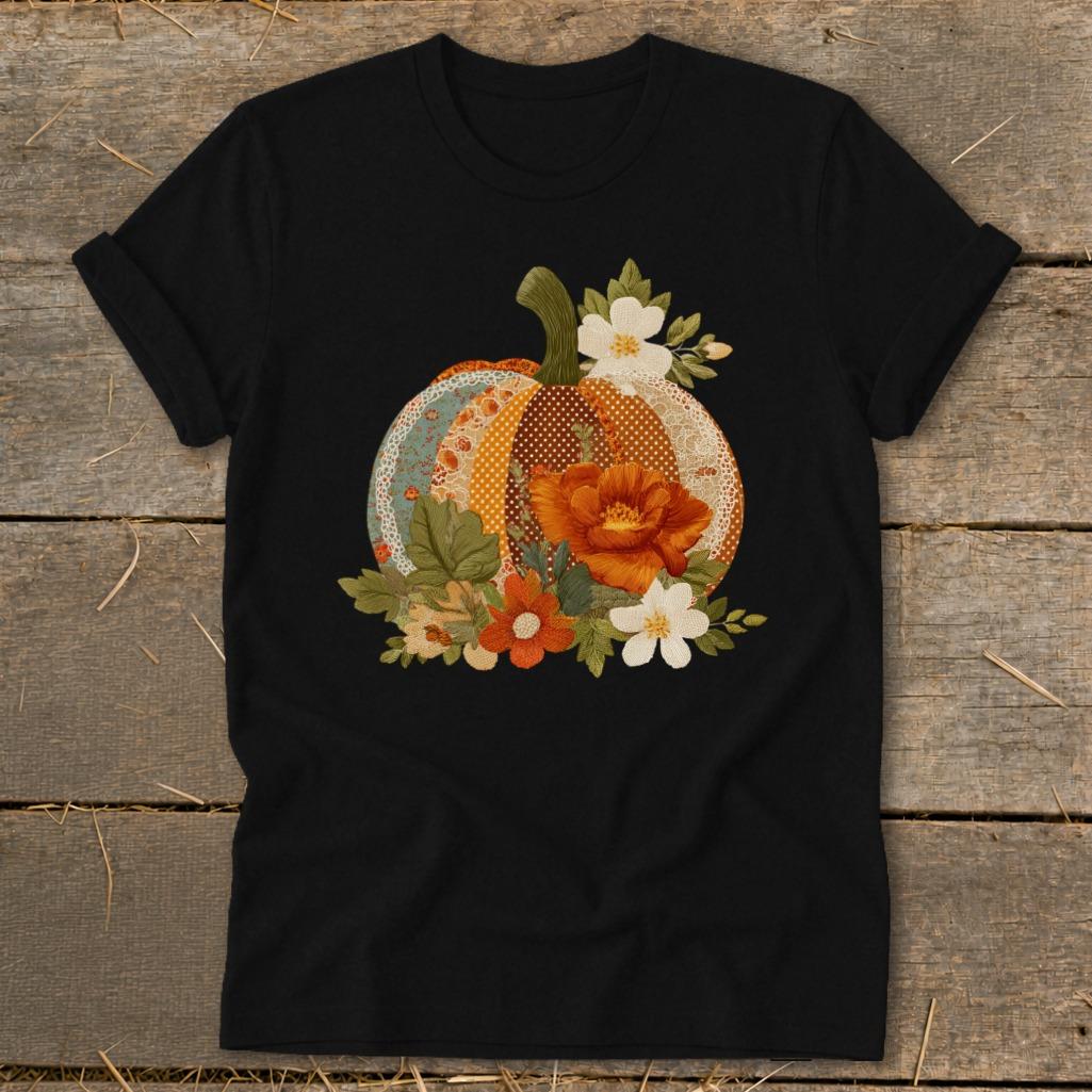 Faux Embroidery Fall Pumpkin Softstyle Tee