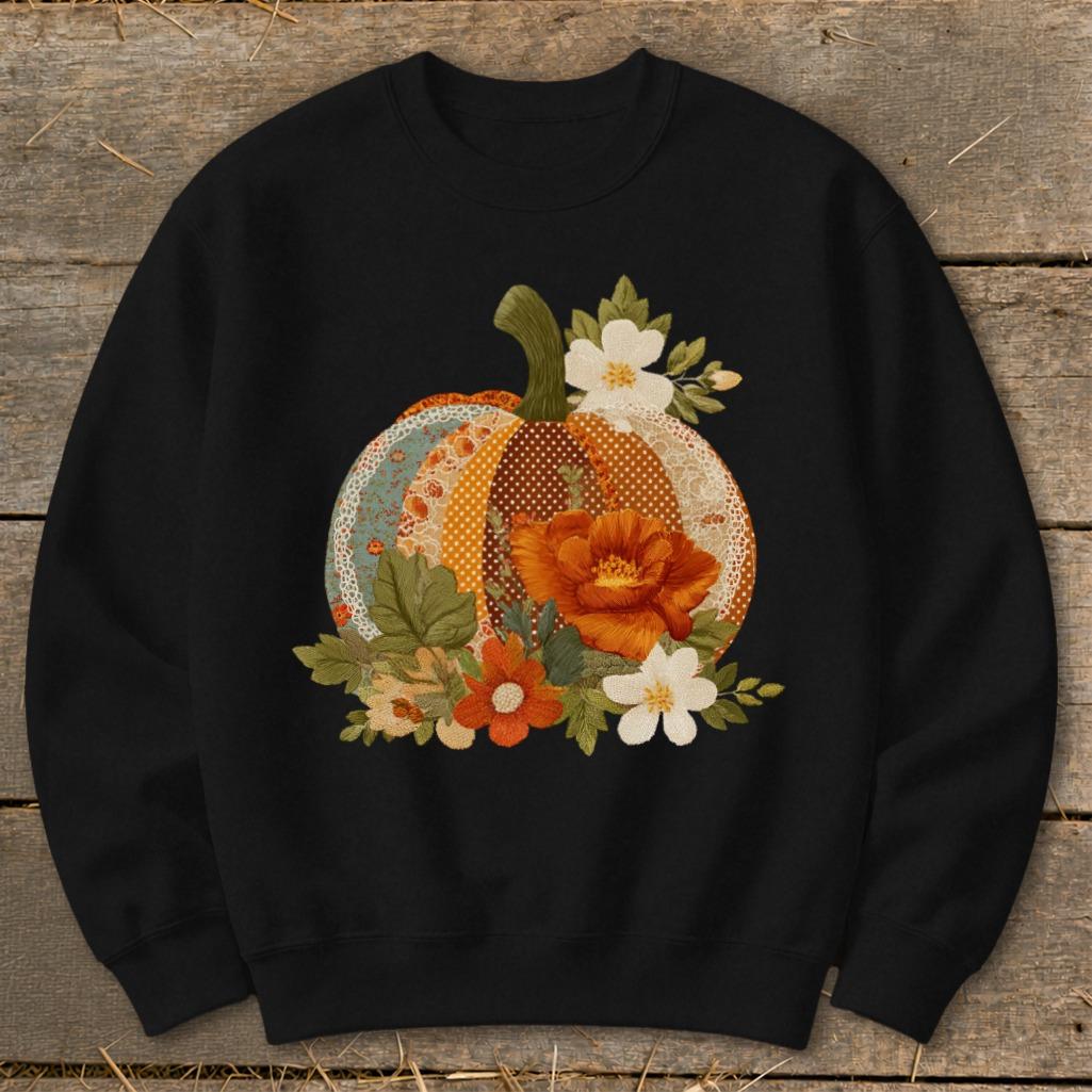 Faux Embroidery Fall Pumpkin Sweatshirt