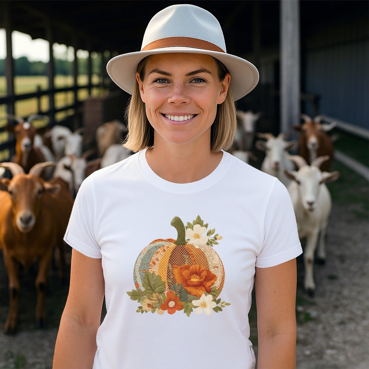 Faux Embroidery Fall Pumpkin T-shirt
