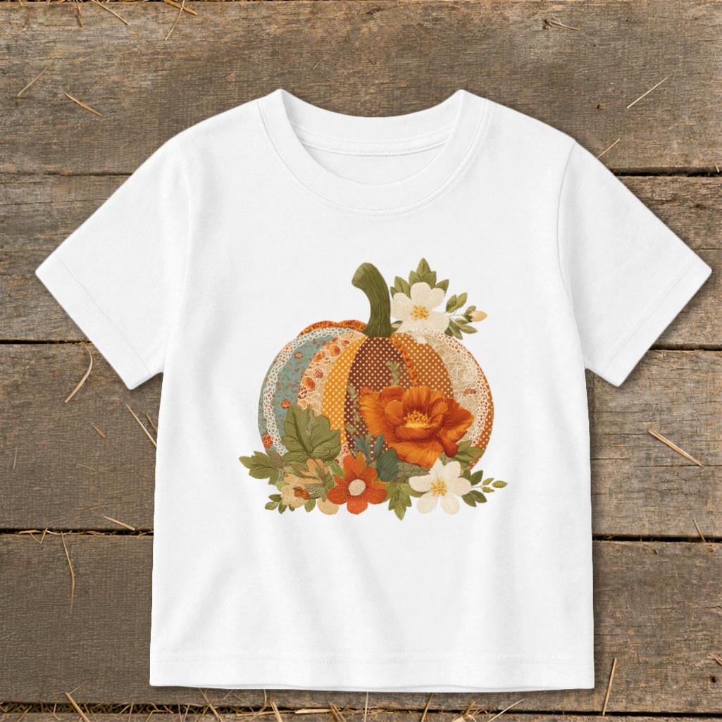 Faux Embroidery Fall Pumpkin Toddler Tee