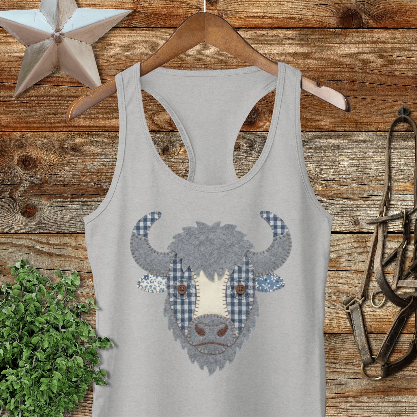 Faux Patchwork Bison Racerback Tank
