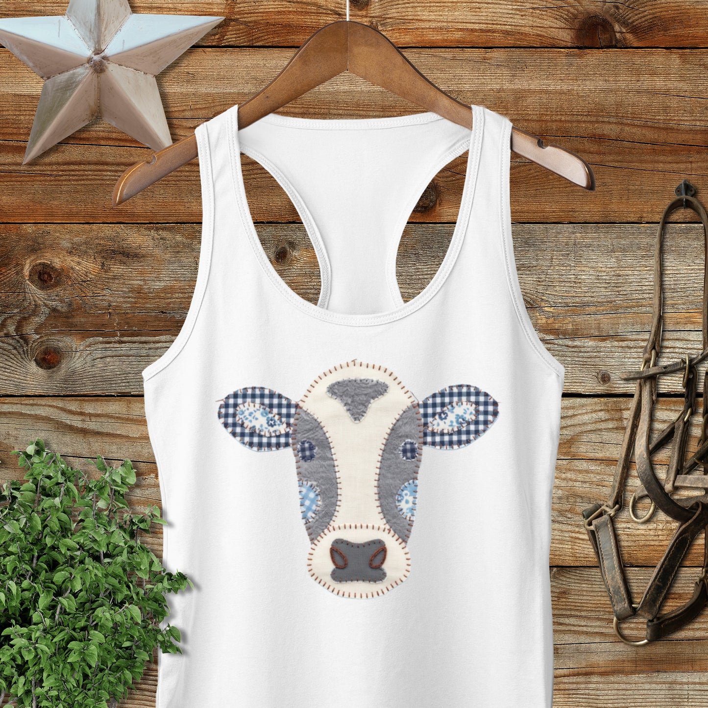 Faux Patchwork Cow Racerback Tank