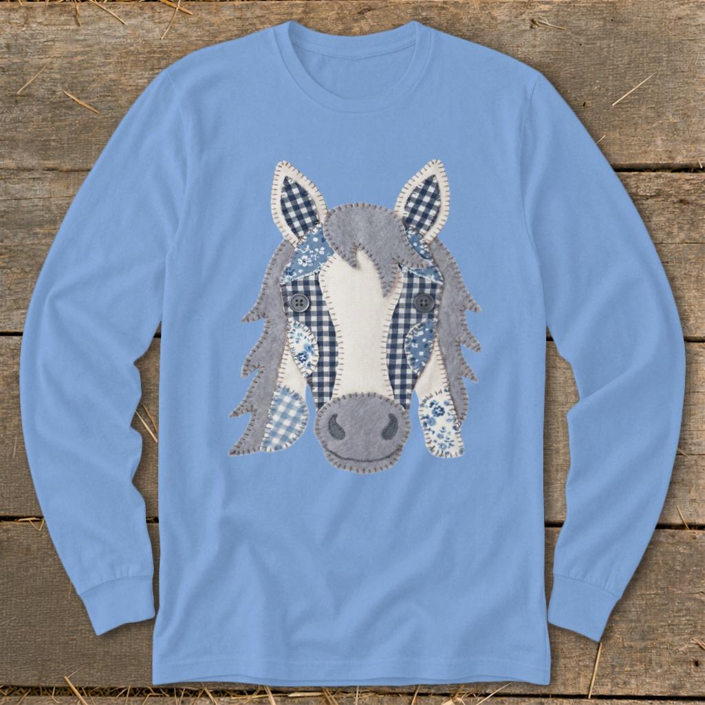 Faux Patchwork Horse Long Sleeve Tee