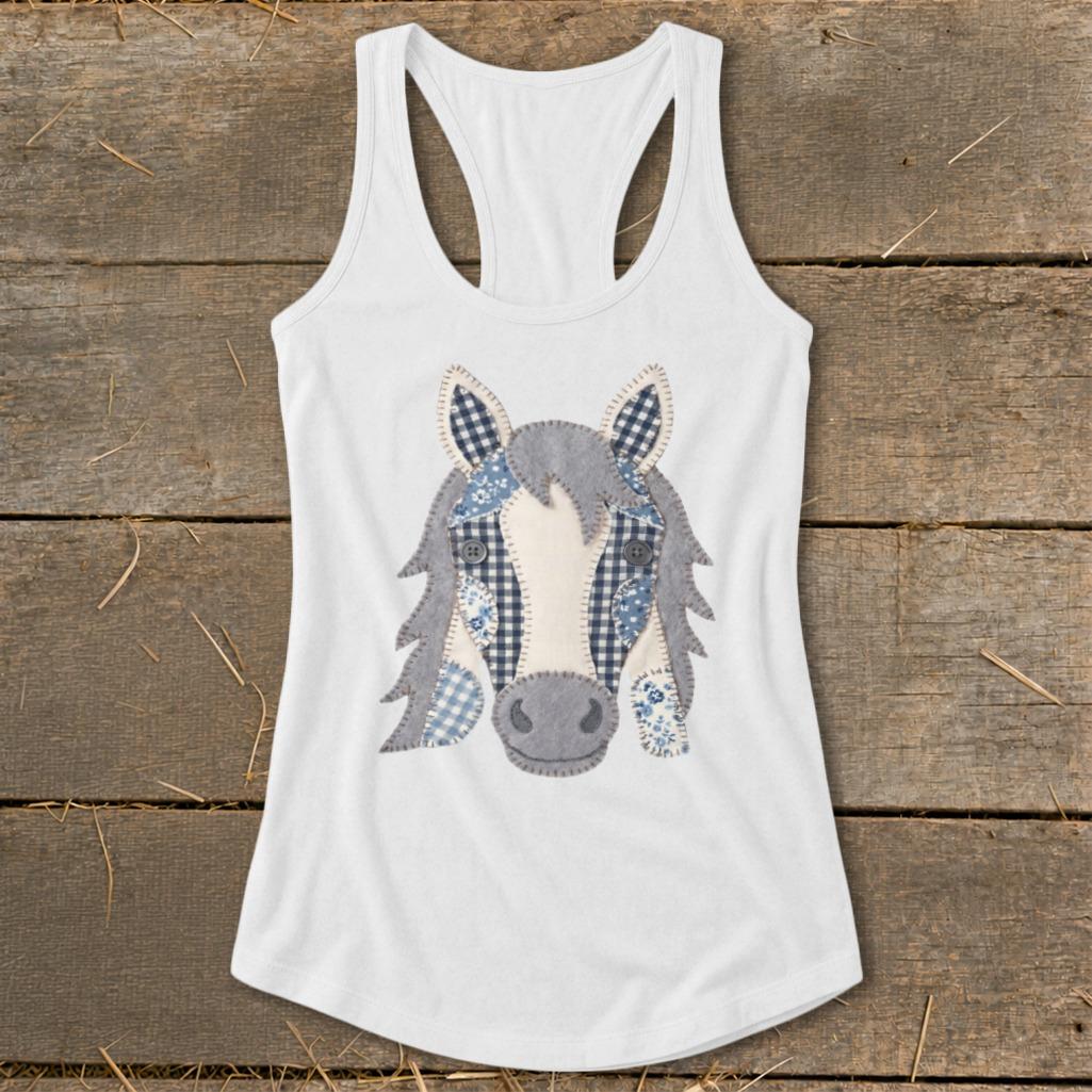 Faux Patchwork Horse Racerback Tank