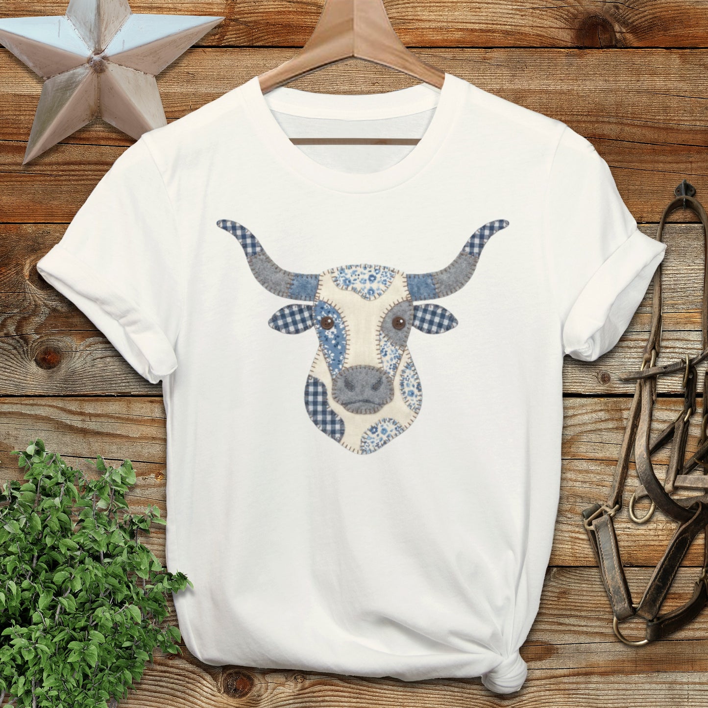 Faux Patchwork Longhorn Softstyle Tee